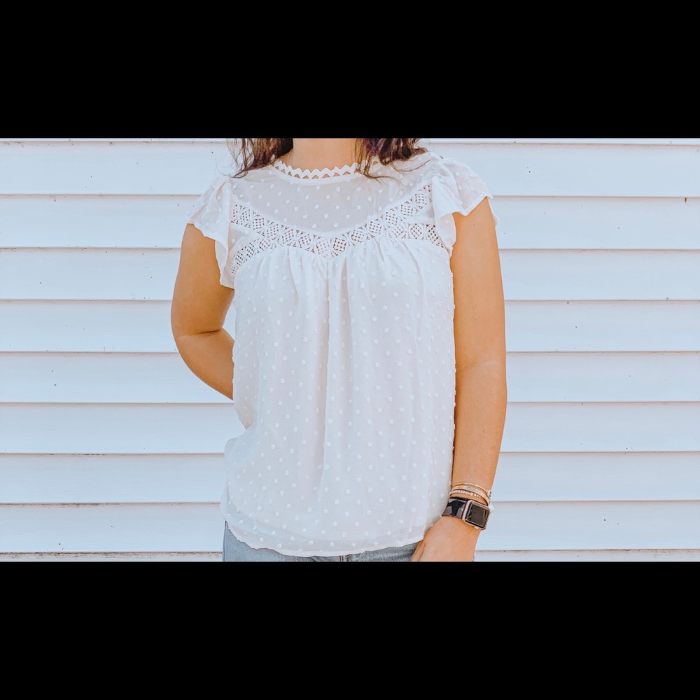 Flutter sleeve swiss dot top